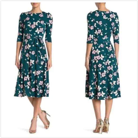 New Eliza J Printed Quarter Sleeve Floral Midi Dress - Picture 1 of 3